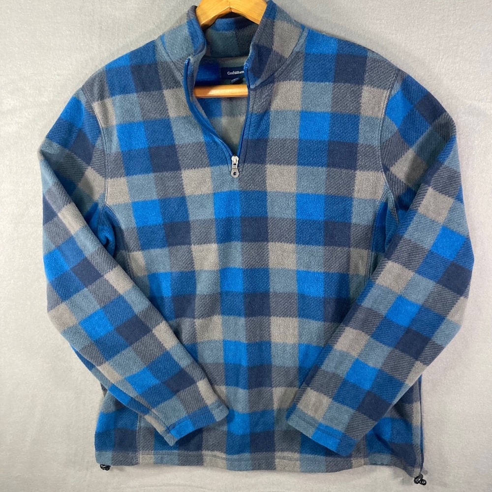 Croft & Barrow Mens Plaid Fleece 1/4 Zip Pullover Blue‎ Gray M